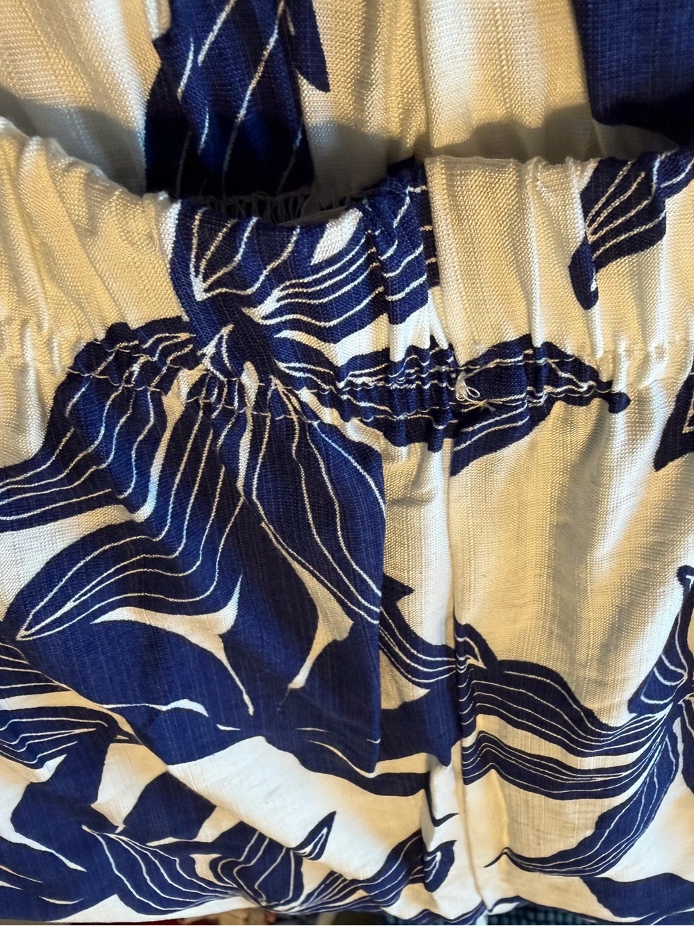 NWT Loveappella Ivory & Navy Tropical Print Pull-On Shorts 18W Linen Blend - Picture 7 of 9